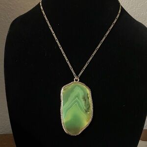 Chic Faux Green Agate Pendant Delicate Gold Chain Necklace